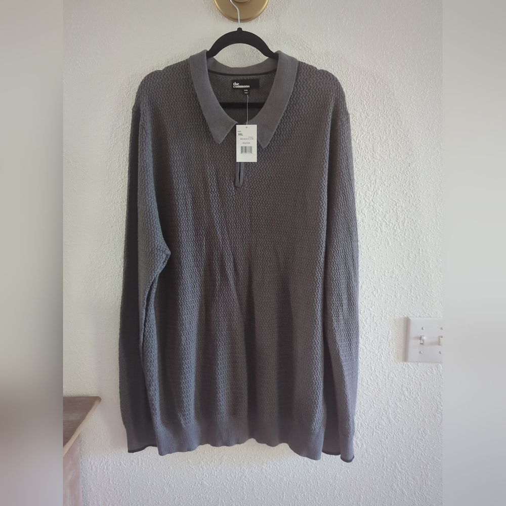 The Commons Men's  Cashmere Cotton 1/4 Zip Sweater Lightweight Pewter XXL